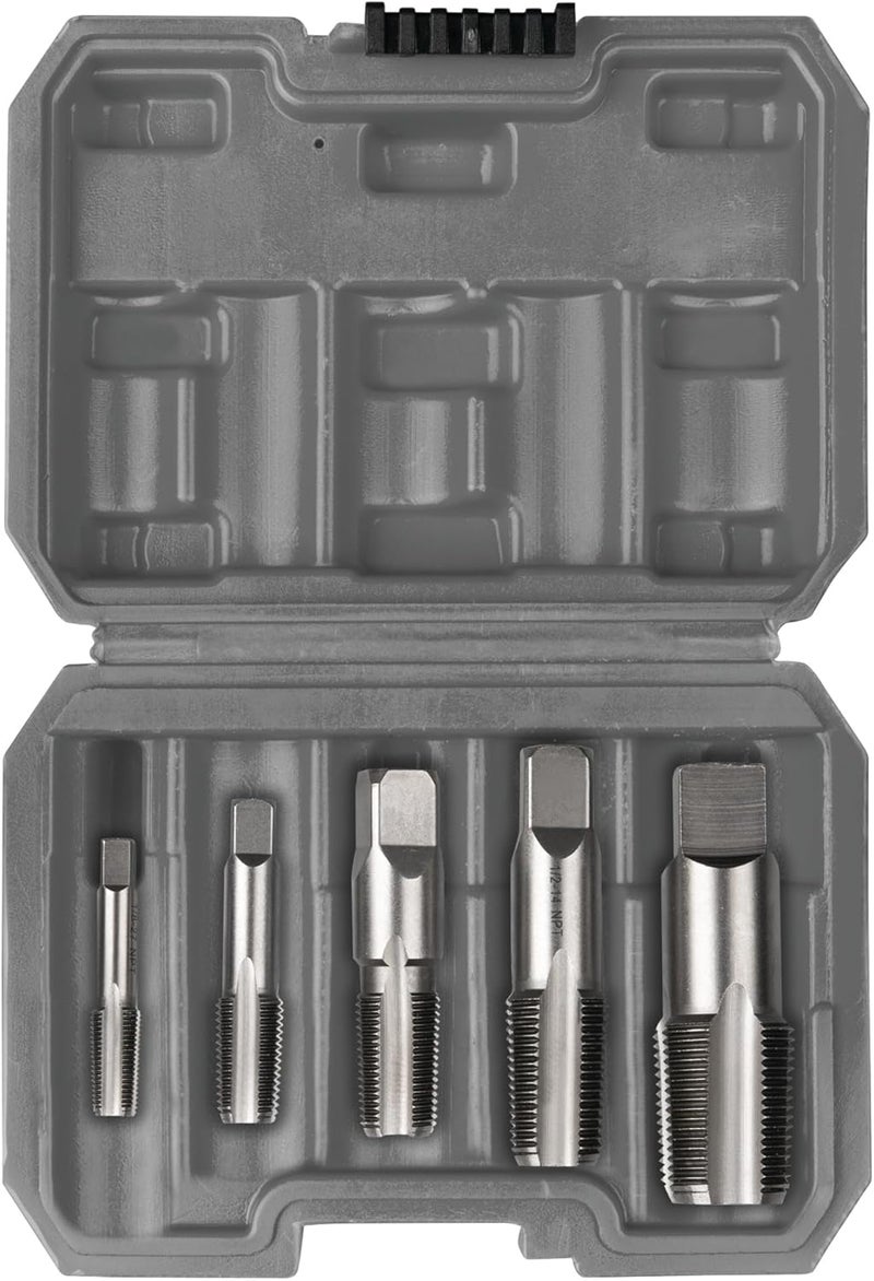 Performance Tool W86950 5 pc. Pipe Tap Set: 1/8 to 3/4-in NPT Sizes, Straight Flute to Remove Chips, Carbon Steel Construction, Comes with Blow-Molded Case, for Plumbing, Automotive and Household - Image 3